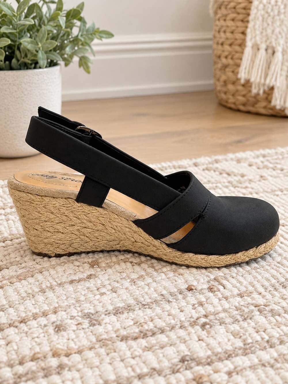 Easy Street Ritsa Black Slingback Platform Wedge Heels Women’s 7.5